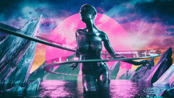 Картинка фэнтези роботы +киборги +механизмы ретровейв 80's музыка фон 80s cyber девушка new retro wave synthwave retrowave synth cyberpunk futuresynth david legnon синтвейв outrun