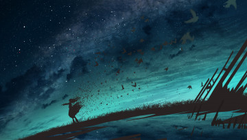 Картинка аниме пейзажи +природа девушка