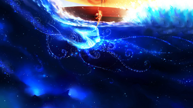 Обои картинки фото фэнтези, иные миры,  иные времена, вода, человек, лодка