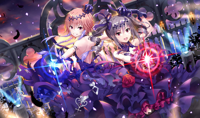 Обои картинки фото аниме, магия,  колдовство,  halloween, девушки