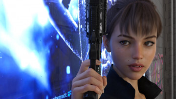 Картинка 3д+графика фантазия+ fantasy девушка фон пистолет