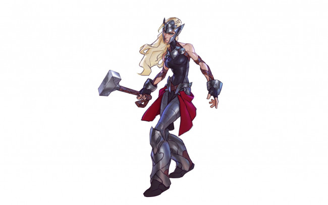 Обои картинки фото рисованное, комиксы, девушка, костюм, тор, молот