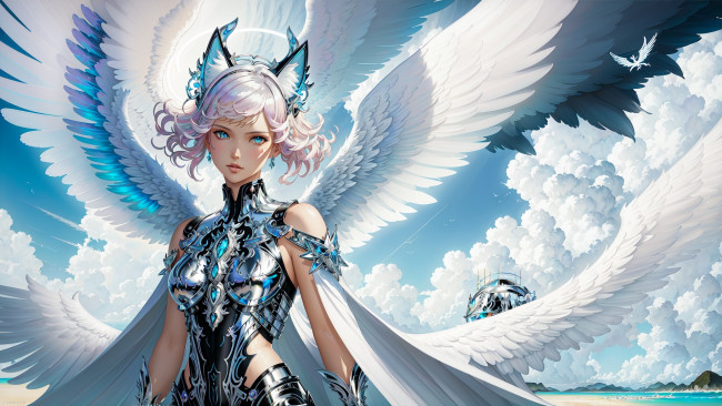 Обои картинки фото аниме, ангелы,  демоны, нейросети, графика, нейроарт, ai, art, нейронные, сети, рисунки, нейро, искусство