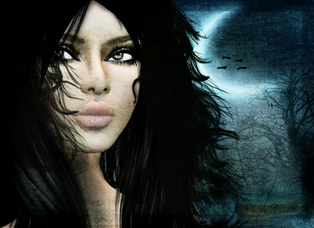 Обои картинки фото 3д, графика, portraits, портрет, лицо, девушка, волосы