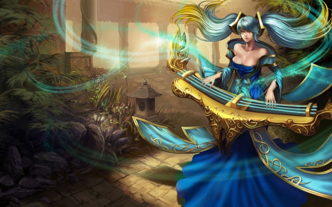 Обои картинки фото league, of, legends, видео, игры, девушка, sona