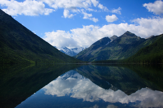 Обои картинки фото природа, реки, озера, небо, озеро, горы, облака, снег