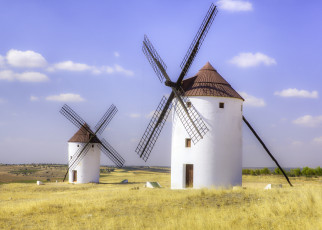 Картинка разное мельницы ветряки небо поле