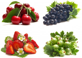 Картинка еда фрукты ягоды крыжовник виноград вишня клубника