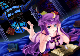 Картинка аниме touhou koakuma книги магия библиотека заклинание kirisame marisa patchouli knowledge