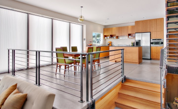 Картинка интерьер кухня лестница столовая