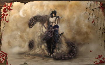 Картинка аниме naruto саске учиха змеи иероглифы кровь