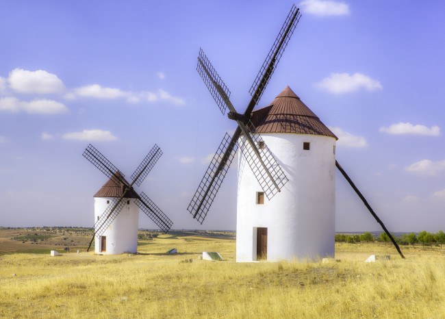 Обои картинки фото разное, мельницы, ветряки, небо, поле