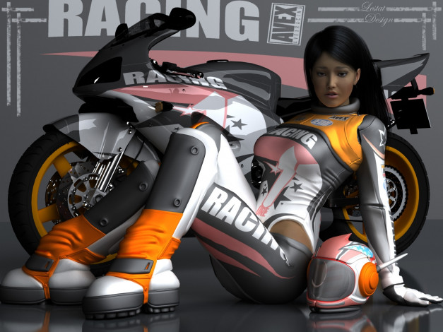 Обои картинки фото мотоциклы, 3d, девушка, мотоцикл