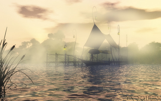 Обои картинки фото the, misty, creek, 3д, графика, fantasy, фантазия, fanyasy