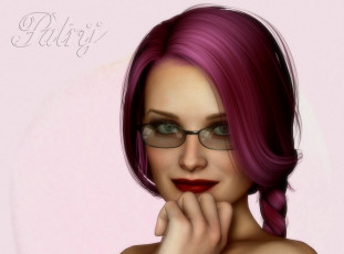 Картинка 3д+графика портрет+ portraits очки фон взгляд девушка