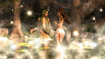 Картинка 3д+графика эльфы+ elves цветы озеро фон взгляд эльфийки