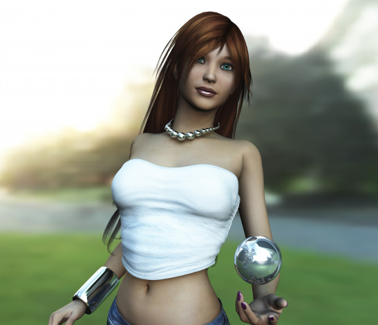 Обои картинки фото 3д графика, люди , people, взгляд, девушка, шар, фон