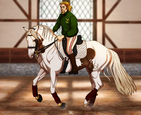 Обои картинки фото рисованное, животные,  лошади, всадник, фон, лошадь