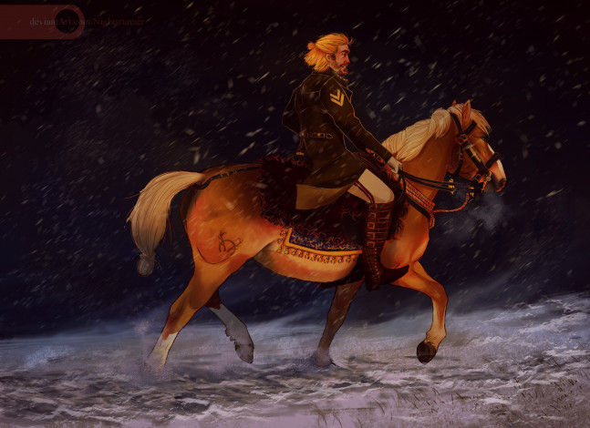 Обои картинки фото рисованное, животные,  лошади, лошадь, фон, всадник