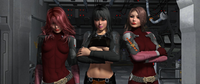 Обои картинки фото 3д графика, люди , people, взгляд, фон, девушки