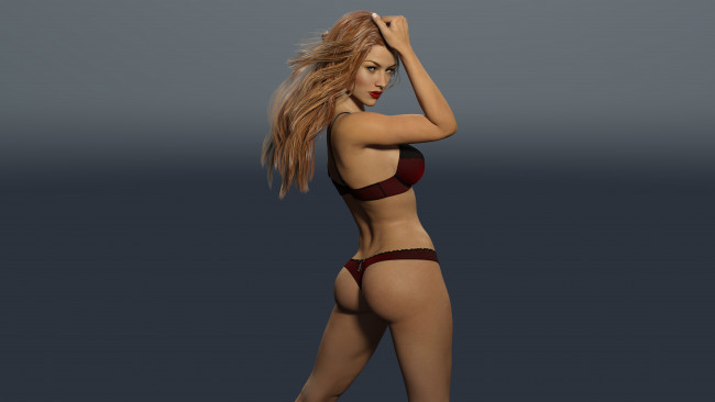 Обои картинки фото 3д графика, люди , people, рыжая, фон, взгляд, девушка