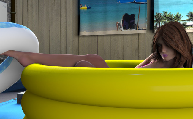 Обои картинки фото 3д графика, люди , people, взгляд, фон, бассейн, девушка