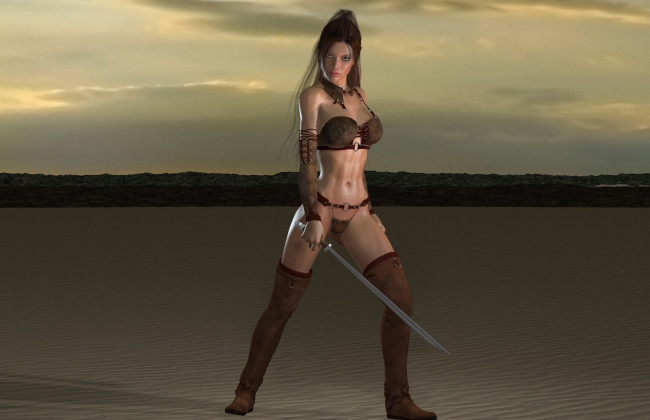 Обои картинки фото 3д графика, амазонки , amazon, оружие, фон, девушка, взгляд