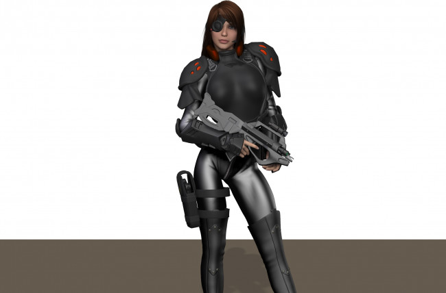 Обои картинки фото 3д графика, фантазия , fantasy, девушка, взгляд, фон, оружие