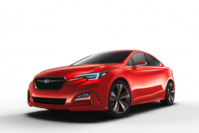 Обои картинки фото автомобили, subaru, sedan, impreza, красный, 2015г, concept