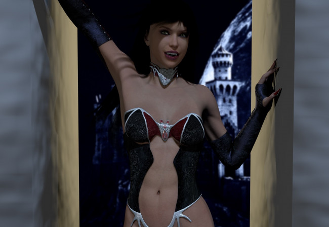 Обои картинки фото 3д графика, существа , creatures, девушка, вампир, фон, взгляд