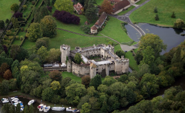 Картинка замок+оллингтон города замки+англии парк яхты луг река деревья панорама