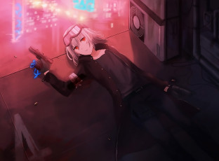 Картинка аниме оружие +техника +технологии девушка фон взгляд