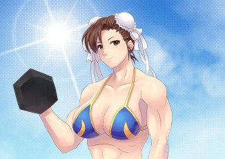 Картинка аниме unknown +другое+ девушка фон взгляд гантеля