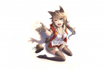 Картинка аниме животные +существа взгляд фон девушка