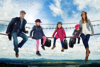 обоя юмор и приколы, провода, семья, птицы