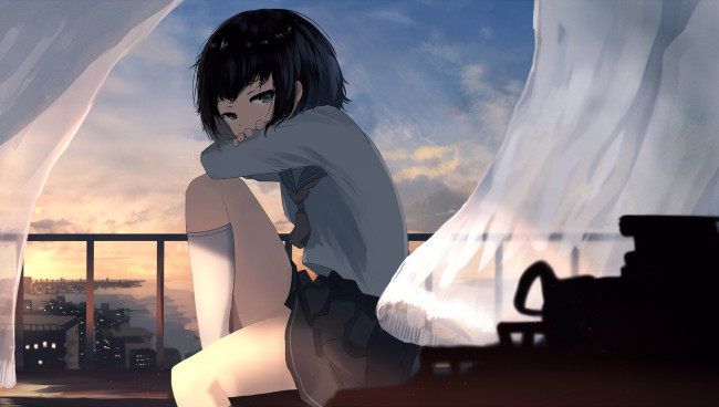 Обои картинки фото аниме, unknown,  другое , фон, взгляд, девушка