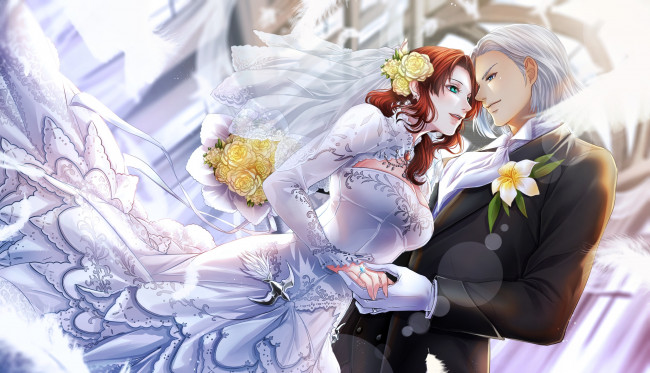 Обои картинки фото аниме, final fantasy, двое, пара