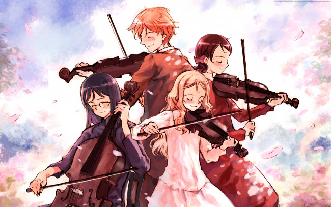 Обои картинки фото аниме, музыка, скрипачи