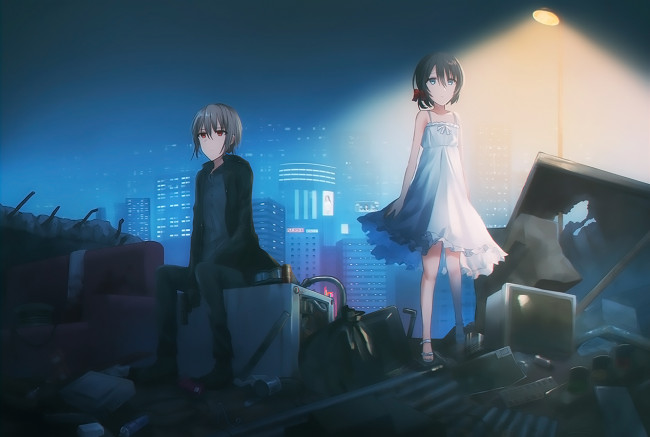 Обои картинки фото аниме, unknown,  другое , взгляд, фон, девушка