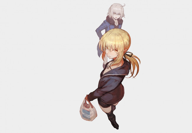 Обои картинки фото аниме, fate, stay night, взгляд, фон, девушки