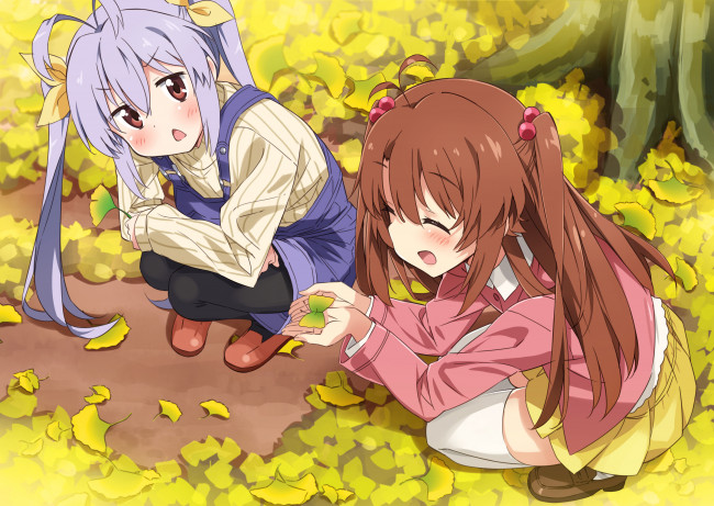 Обои картинки фото аниме, non non biyori, фон, взгляд, девушки