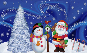 Картинка праздничные векторная+графика+ новый+год снег елка снежинки снеговик