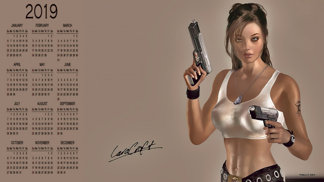 Обои картинки фото календари, видеоигры, оружие, взгляд, пистолет, девушка