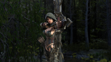 Картинка 3д+графика амазонки+ amazon девушка фон униформа лук стрела