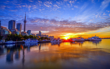 Картинка города торонто+ канада вечер панорама огни