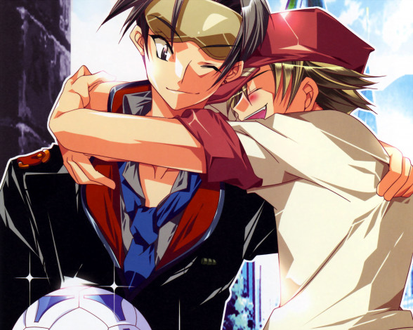 Обои картинки фото видео игры, absolute obedience, объятия, мяч, йенс, левин, киа