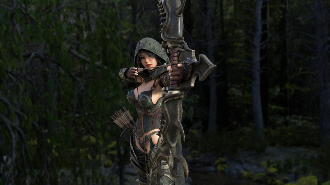 Обои картинки фото 3д графика, амазонки , amazon, девушка, фон, униформа, лук, стрела