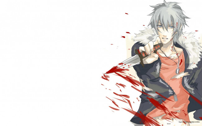 Обои картинки фото togainu no chi, аниме, парень, кровь, кинжал, куртка