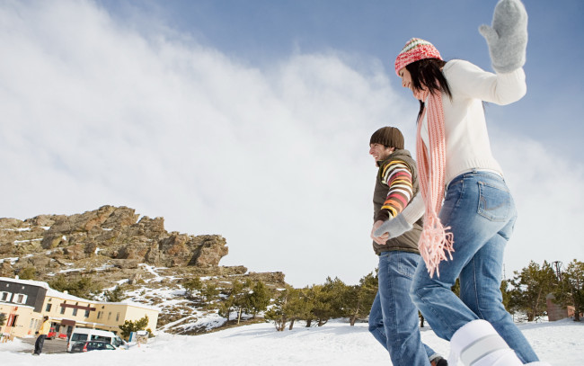 Обои картинки фото разное, мужчина женщина, парень, снег, девушка