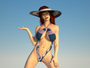 Картинка 3д+графика люди+ people шляпа фон взгляд девушка